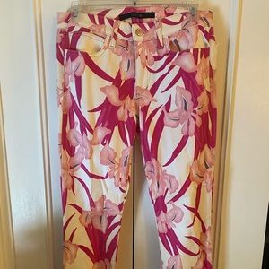 JOE’S JEANS PINK FLORAL HIGH WATER CROPPED JEANS